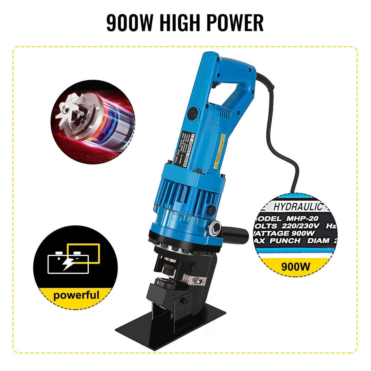 Hydraulic Hole Puncher Cutting Thick 1/4\",Electric Hydraulic Hole Punching Tool with 5-Dies Set,Hydraulic Metal Hole Puncher with Manual Oil Return Switch, Hydraulic Hole Punch Machine 900W