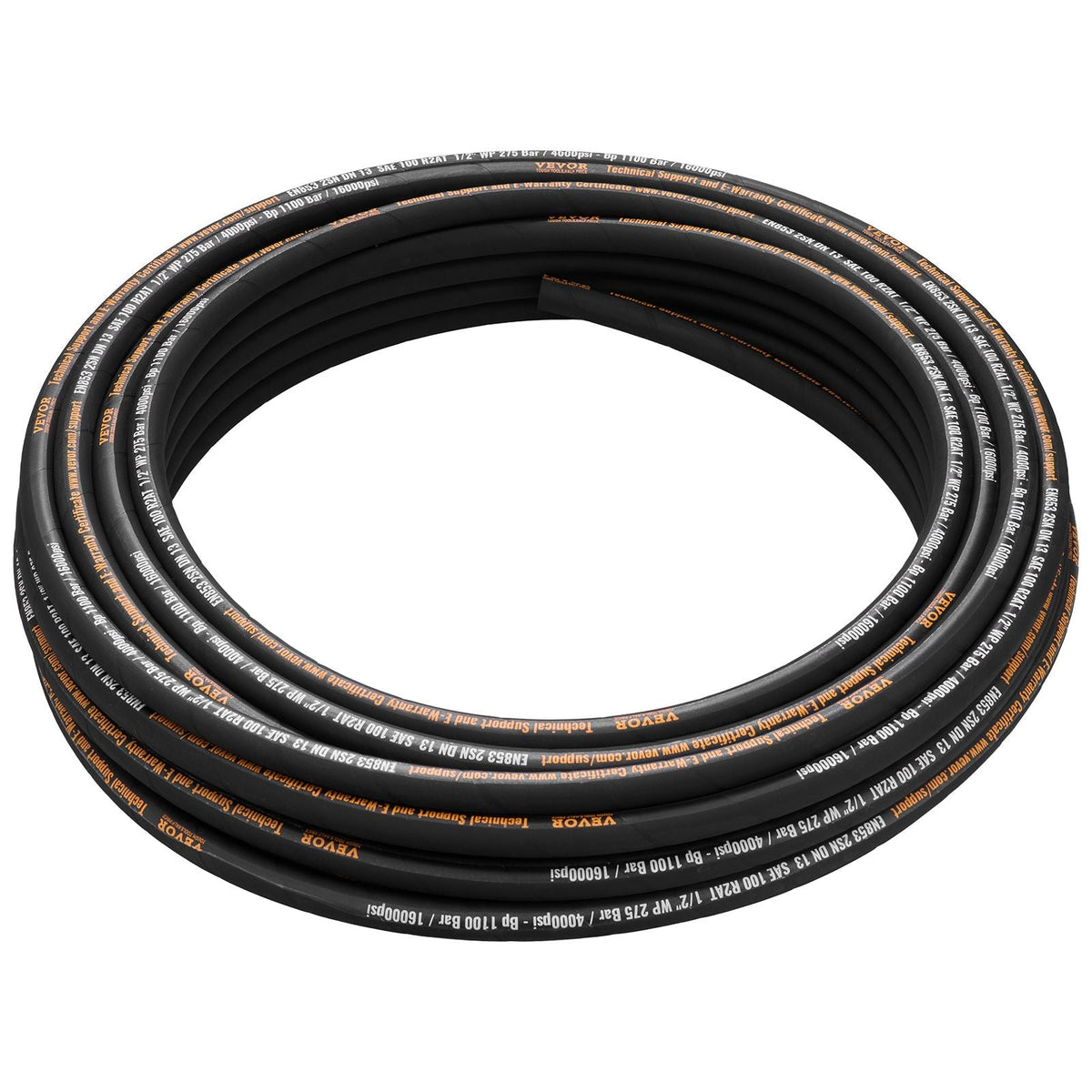 Hydraulic Hose 1/2 inch x 100 ft, Coiled Hydraulic Hose 4000 PSI, Rubber Hydraulic Hose with 2 High-Tensile Steel Wire Braid, Bulk Hydraulic Hose -20 to 140 Celsius, Hydraulic Oil Flexible Hose
