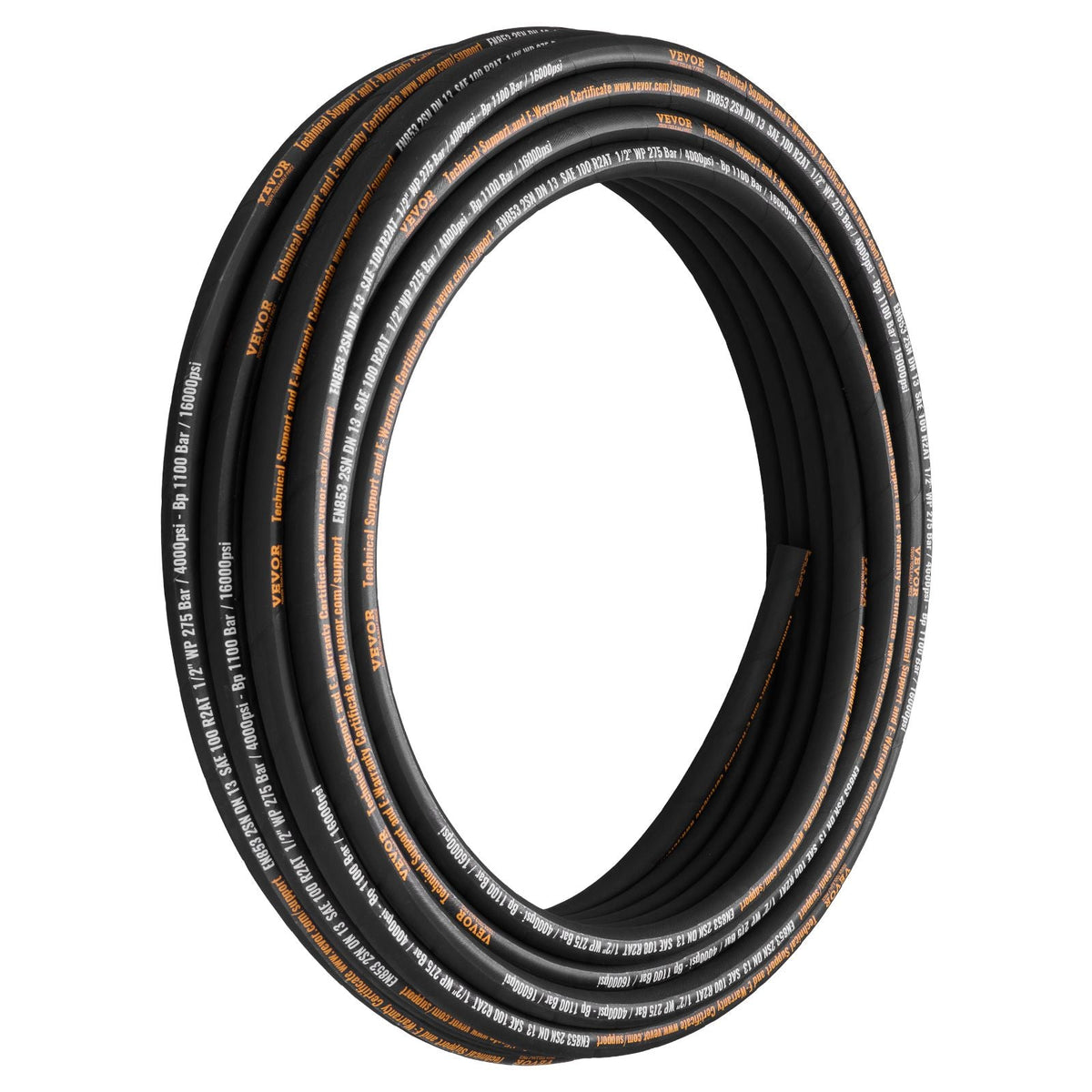 Hydraulic Hose 1/2 inch x 100 ft, Coiled Hydraulic Hose 4000 PSI, Rubber Hydraulic Hose with 2 High-Tensile Steel Wire Braid, Bulk Hydraulic Hose -20 to 140 Celsius, Hydraulic Oil Flexible Hose
