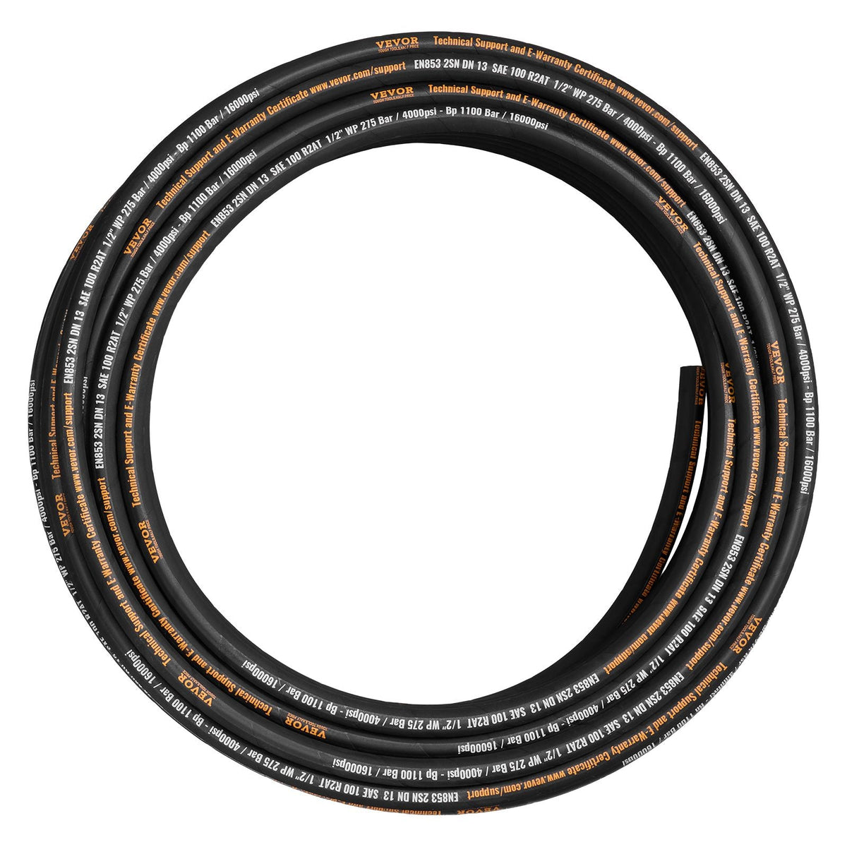 Hydraulic Hose 1/2 inch x 100 ft, Coiled Hydraulic Hose 4000 PSI, Rubber Hydraulic Hose with 2 High-Tensile Steel Wire Braid, Bulk Hydraulic Hose -20 to 140 Celsius, Hydraulic Oil Flexible Hose