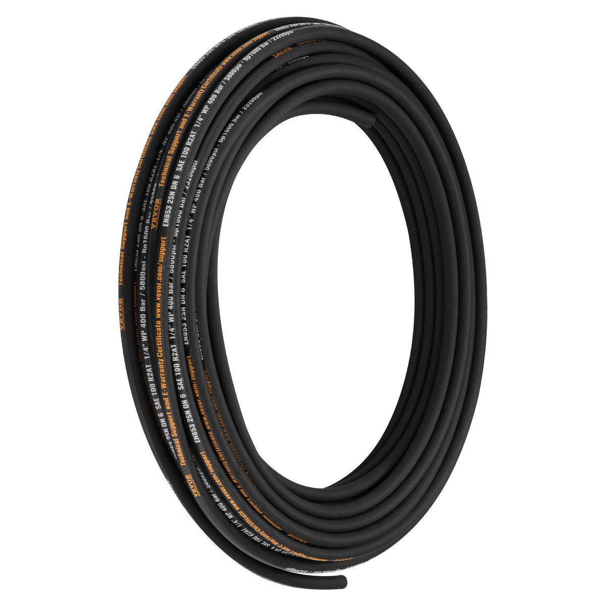 Hydraulic Hose 1/4 inch x 100 ft, Coiled Hydraulic Hose 5800 PSI, Rubber Hydraulic Hose with 2 High-Tensile Steel Wire Braid, Bulk Hydraulic Hose -20 to 140Celsius, Hydraulic Oil Flexible Hose