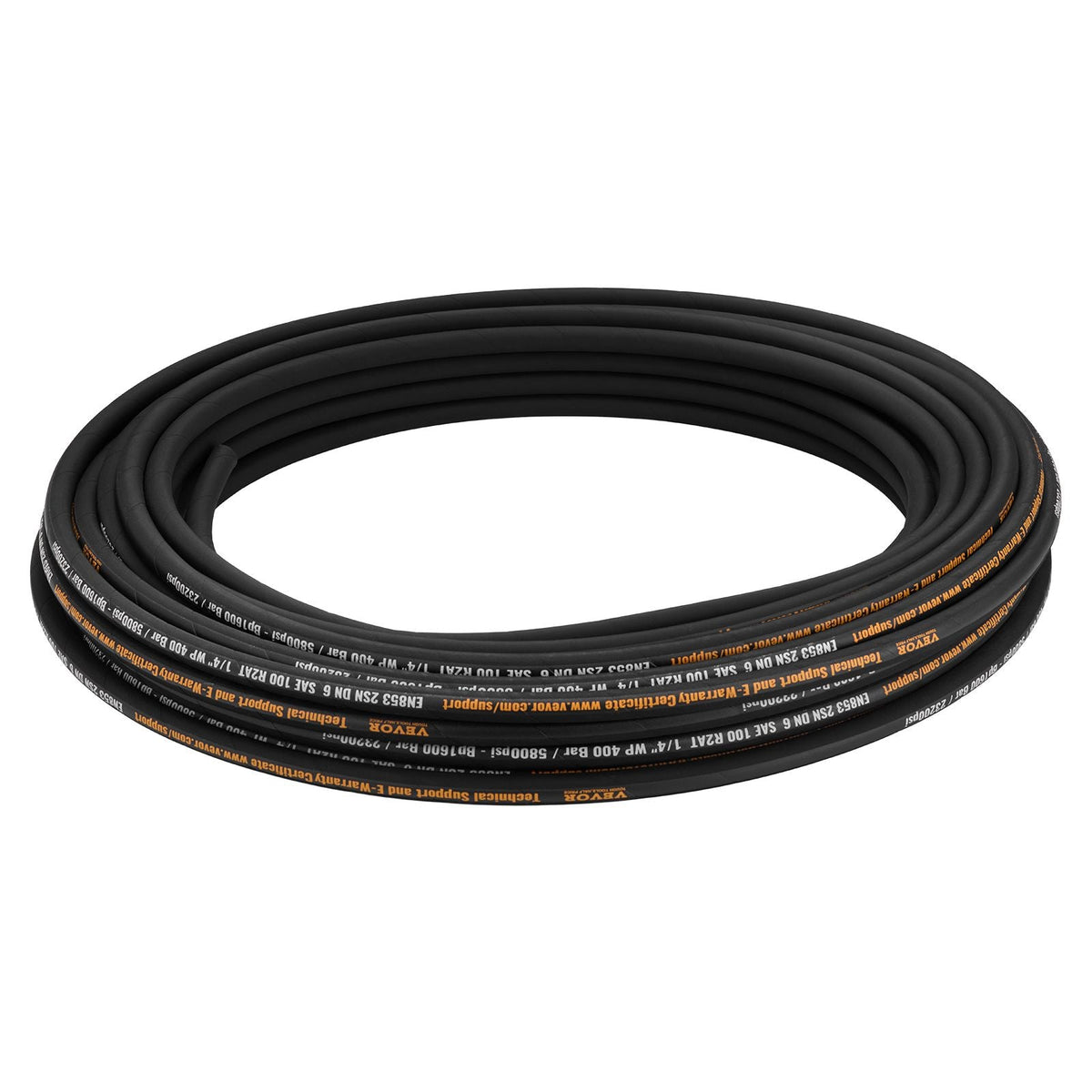 Hydraulic Hose 1/4 inch x 100 ft, Coiled Hydraulic Hose 5800 PSI, Rubber Hydraulic Hose with 2 High-Tensile Steel Wire Braid, Bulk Hydraulic Hose -20 to 140Celsius, Hydraulic Oil Flexible Hose