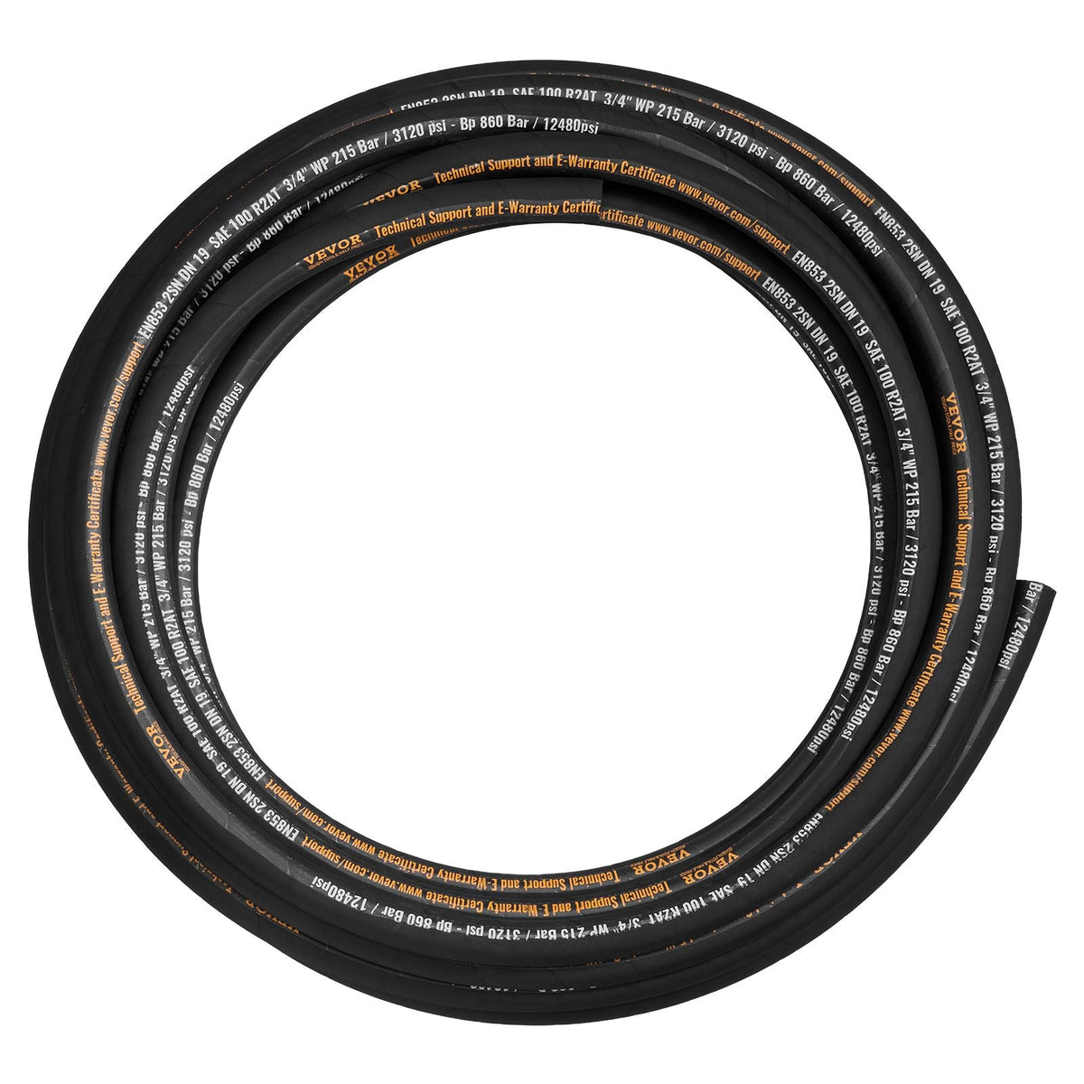 Hydraulic Hose 3/4 inch x 50 ft, Coiled Hydraulic Hose 3120 PSI, Rubber Hydraulic Hose with 2 High-Tensile Steel Wire Braid, Bulk Hydraulic Hose -20 to 140 Celsius, Hydraulic Oil Flexible Hose