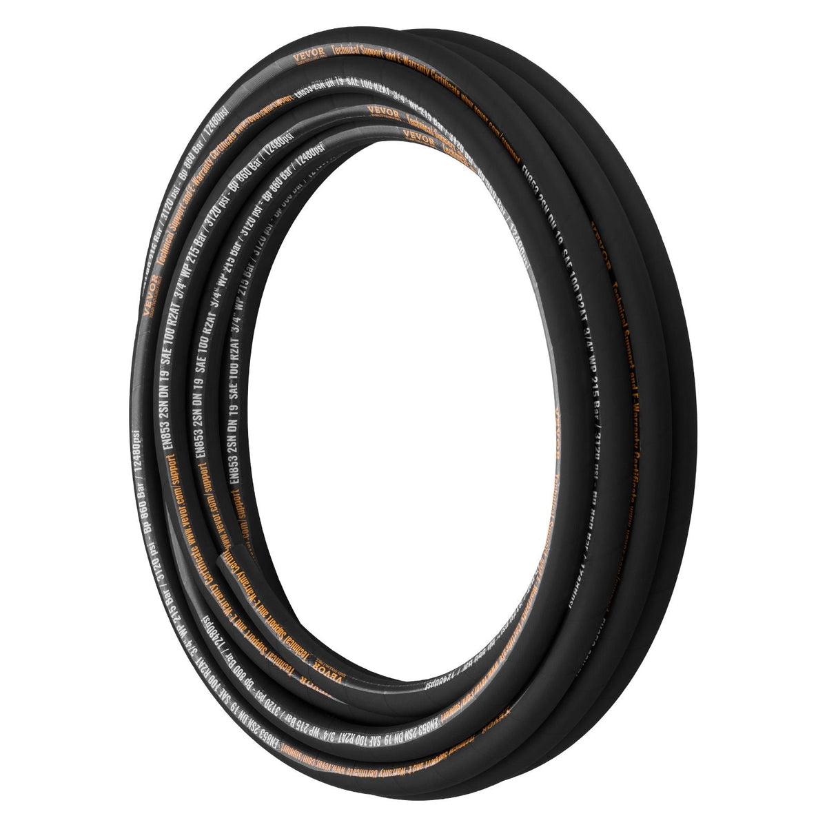 Hydraulic Hose 3/4 inch x 50 ft, Coiled Hydraulic Hose 3120 PSI, Rubber Hydraulic Hose with 2 High-Tensile Steel Wire Braid, Bulk Hydraulic Hose -20 to 140 Celsius, Hydraulic Oil Flexible Hose