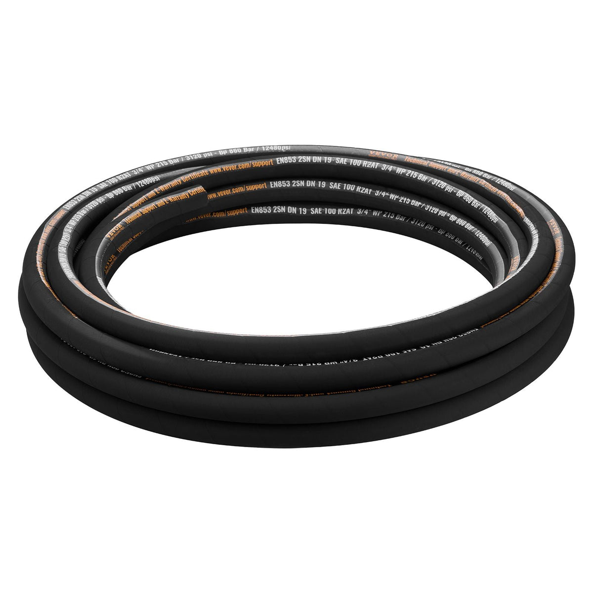 Hydraulic Hose 3/4 inch x 50 ft, Coiled Hydraulic Hose 3120 PSI, Rubber Hydraulic Hose with 2 High-Tensile Steel Wire Braid, Bulk Hydraulic Hose -20 to 140 Celsius, Hydraulic Oil Flexible Hose