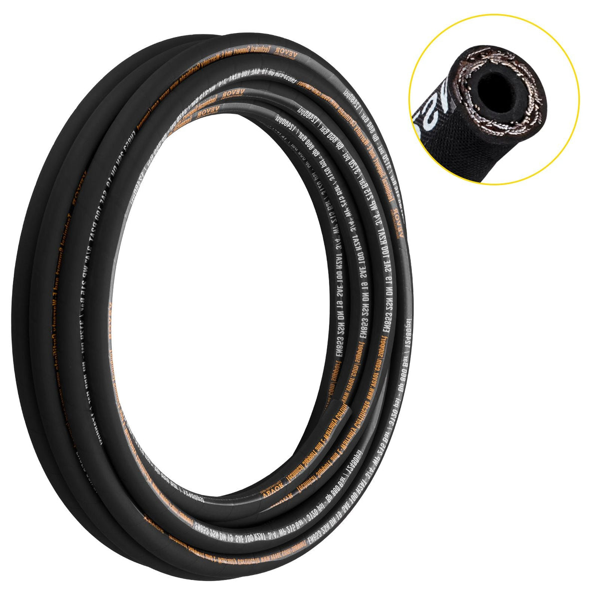 Hydraulic Hose 3/4 inch x 50 ft, Coiled Hydraulic Hose 3120 PSI, Rubber Hydraulic Hose with 2 High-Tensile Steel Wire Braid, Bulk Hydraulic Hose -20 to 140 Celsius, Hydraulic Oil Flexible Hose