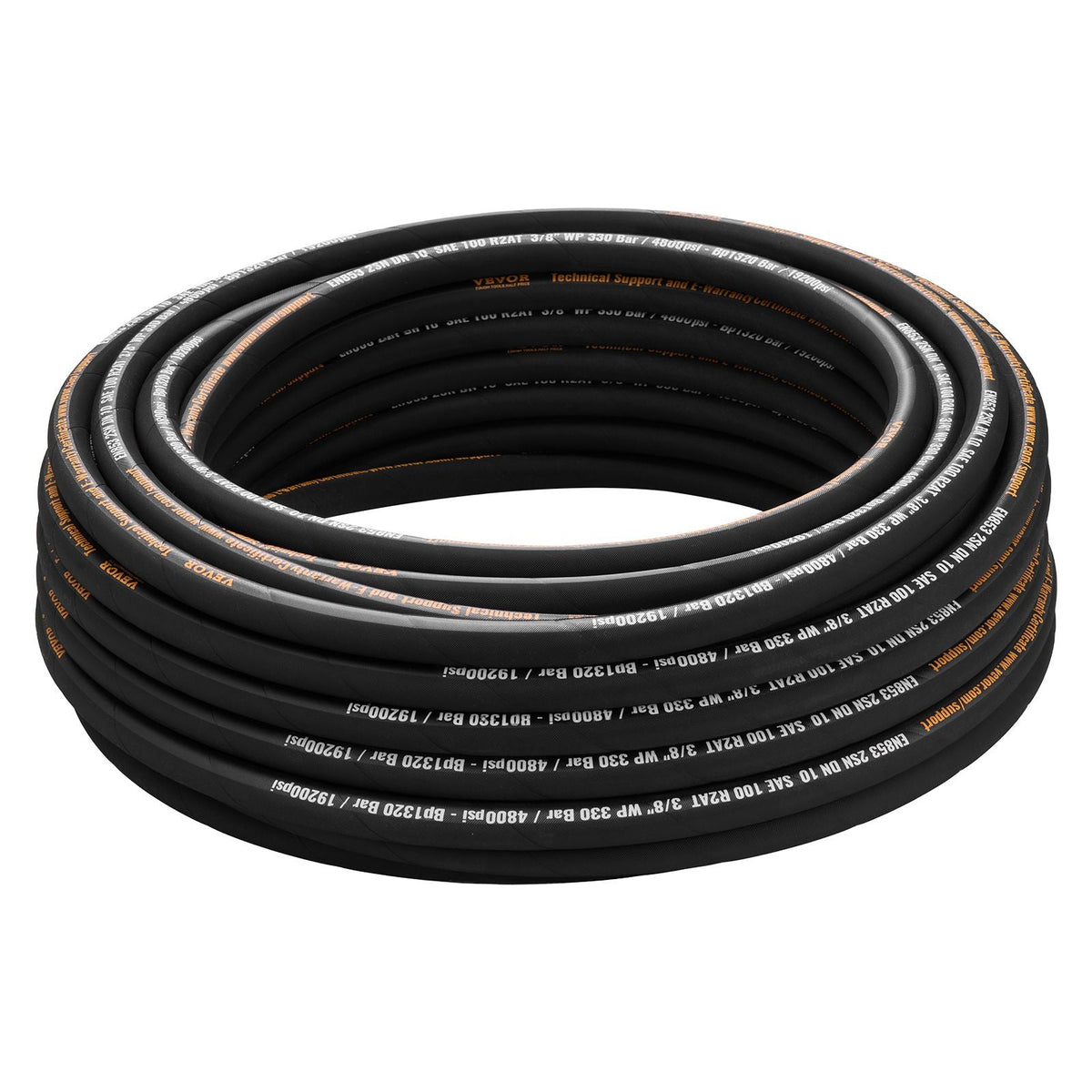 Hydraulic Hose 3/8 inch x 100 ft, Coiled Hydraulic Hose 4800 PSI, Rubber Hydraulic Hose with 2 High-Tensile Steel Wire Braid, Bulk Hydraulic Hose -20 Celsius to 140 Celsius