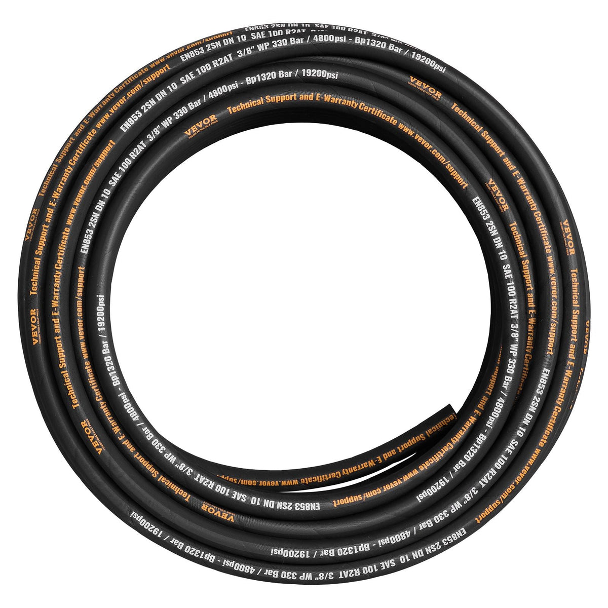 Hydraulic Hose 3/8 inch x 100 ft, Coiled Hydraulic Hose 4800 PSI, Rubber Hydraulic Hose with 2 High-Tensile Steel Wire Braid, Bulk Hydraulic Hose -20 Celsius to 140 Celsius