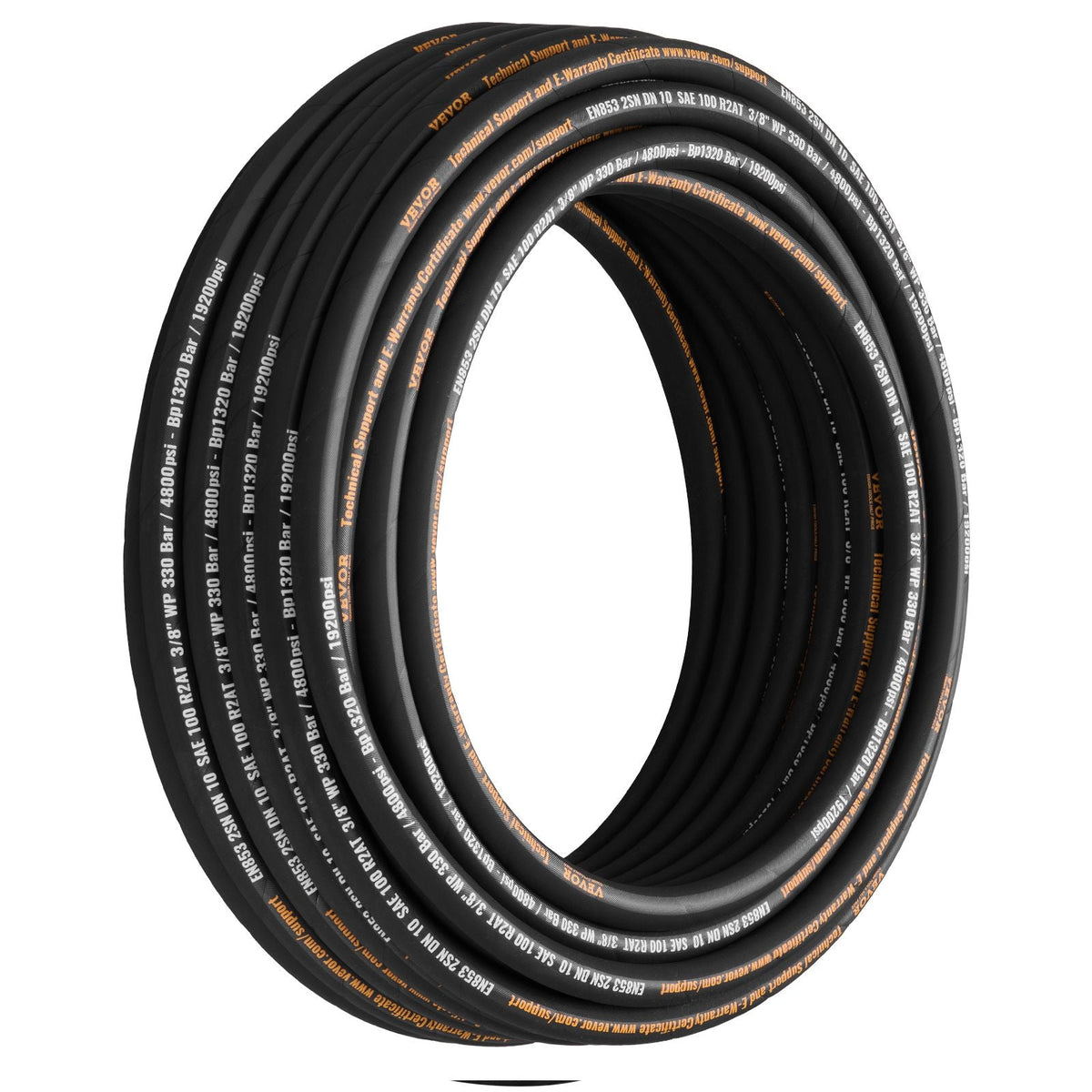 Hydraulic Hose 3/8 inch x 100 ft, Coiled Hydraulic Hose 4800 PSI, Rubber Hydraulic Hose with 2 High-Tensile Steel Wire Braid, Bulk Hydraulic Hose -20 Celsius to 140 Celsius