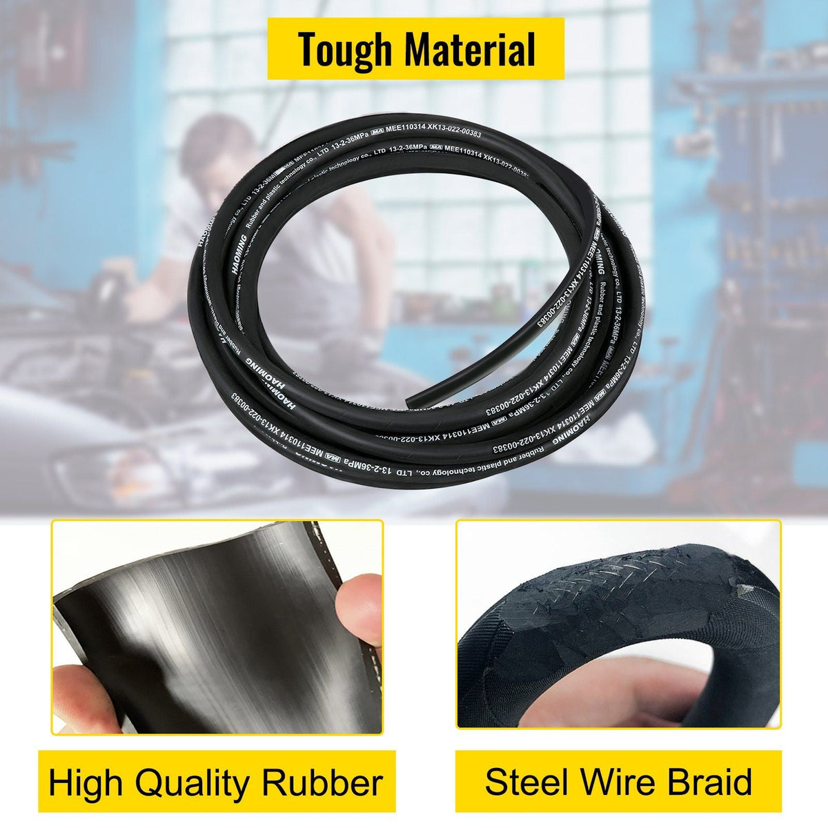 Hydraulic Hose 50 Feet Rubber Hydraulic Hoses with 2 High-Tensile Steel Wire Braid, Inner Diameter 1/2 Inch, 5000 PSI Max, Bulk Hydraulic Hose -40 to 250 Fahrenheit , Hydraulic Oil Flexible Hose