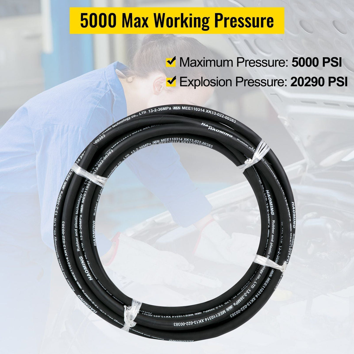 Hydraulic Hose 50 Feet Rubber Hydraulic Hoses with 2 High-Tensile Steel Wire Braid, Inner Diameter 1/2 Inch, 5000 PSI Max, Bulk Hydraulic Hose -40 to 250 Fahrenheit , Hydraulic Oil Flexible Hose