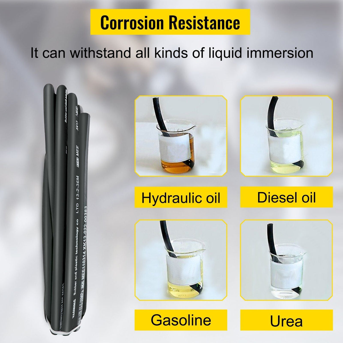 Hydraulic Hose 50 Feet Rubber Hydraulic Hoses with 2 High-Tensile Steel Wire Braid, Inner Diameter 1/2 Inch, 5000 PSI Max, Bulk Hydraulic Hose -40 to 250 Fahrenheit , Hydraulic Oil Flexible Hose