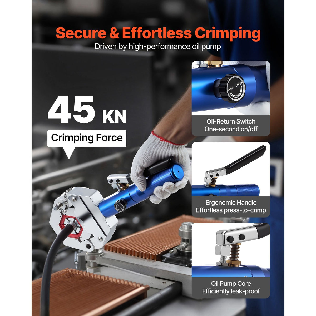 Hydraulic Hose Crimper, Hydra-Krimp AC Hose Crimper Kit with 7 Dies Snap-On, Integral Manual Hydraulic A/C Hoses Crimping Tool for Automotive & Air Conditioning Repair - with Carrying Case