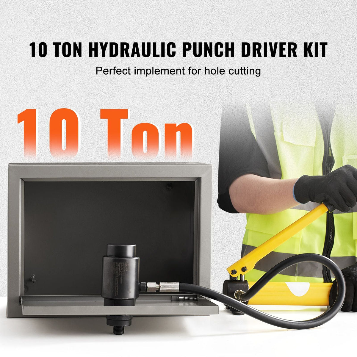 Hydraulic Knockout Punch Kit, 10 Ton 1/2" to 2" Conduit Hole Cutter Set, KO Tool Kits with Puncher 6 Piece, Metal Sheet Driver Tools, For Aluminum, Stainless Steel, Brass, Fiberglass and Plastic