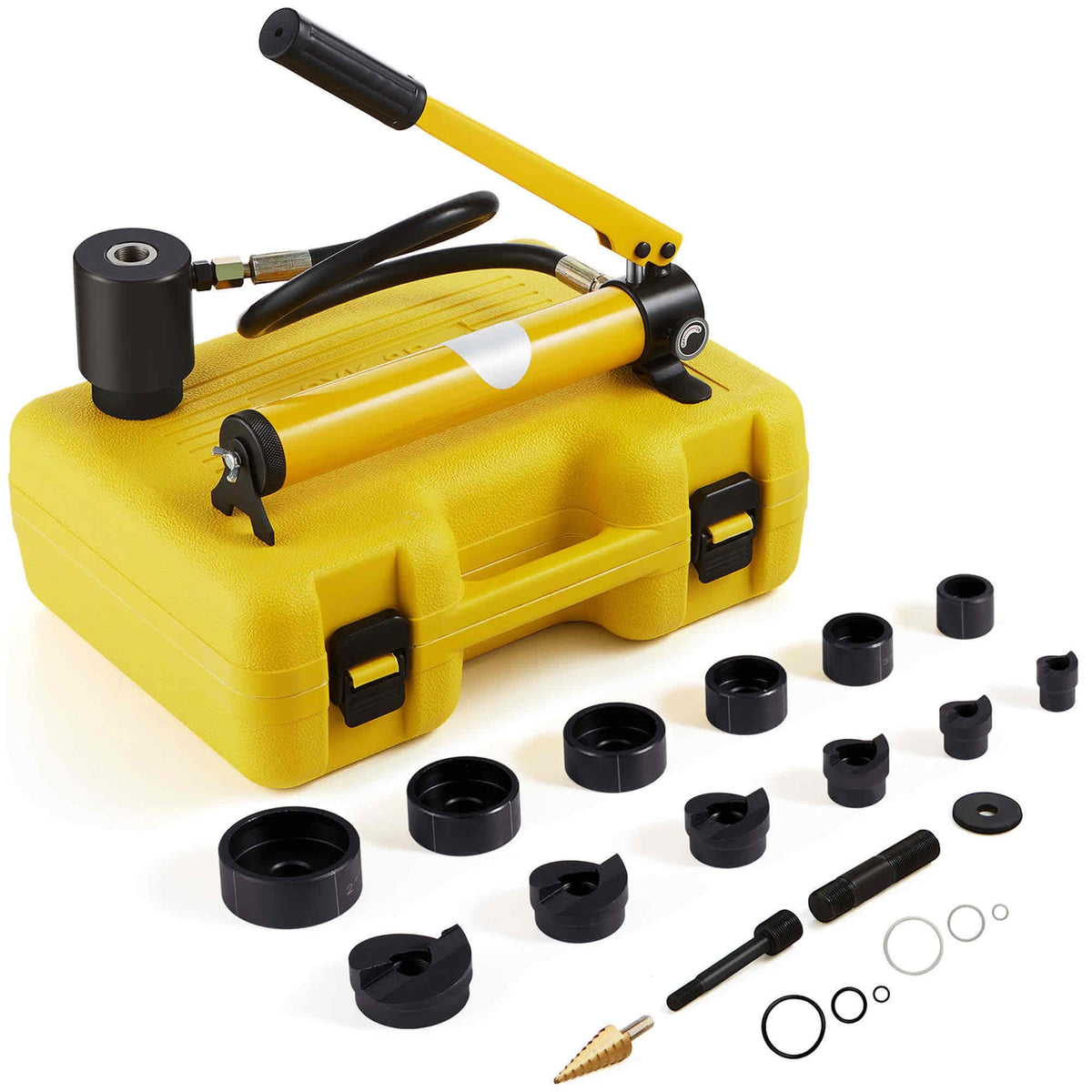 Hydraulic Knockout Punch Kit, 10 Ton 1/2" to 2" Conduit Hole Cutter Set, KO Tool Kits with Puncher 6 Piece, Metal Sheet Driver Tools, For Aluminum, Stainless Steel, Brass, Fiberglass and Plastic
