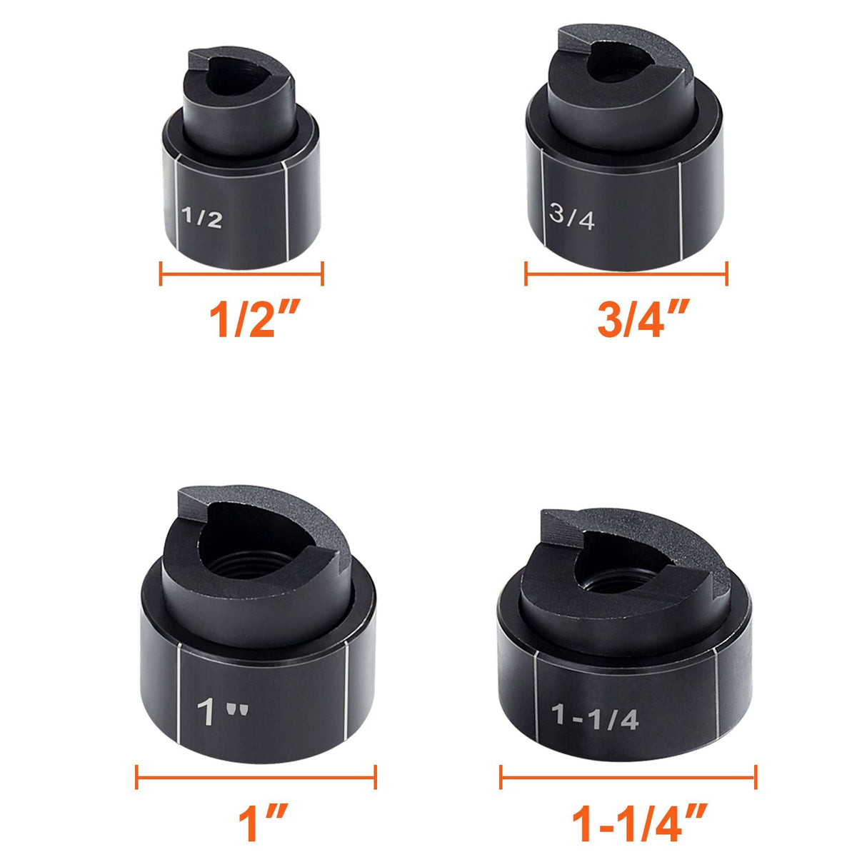 Hydraulic Knockout Punch Kit, 4 Pieces 1/2", 3/4", 1", 1-1/4" Conduit Hole Cutter Set, Metal Sheet Driver Tools, KO Tool Kits For Aluminum, Brass, Stainless Steel, Fiberglass and Plastic