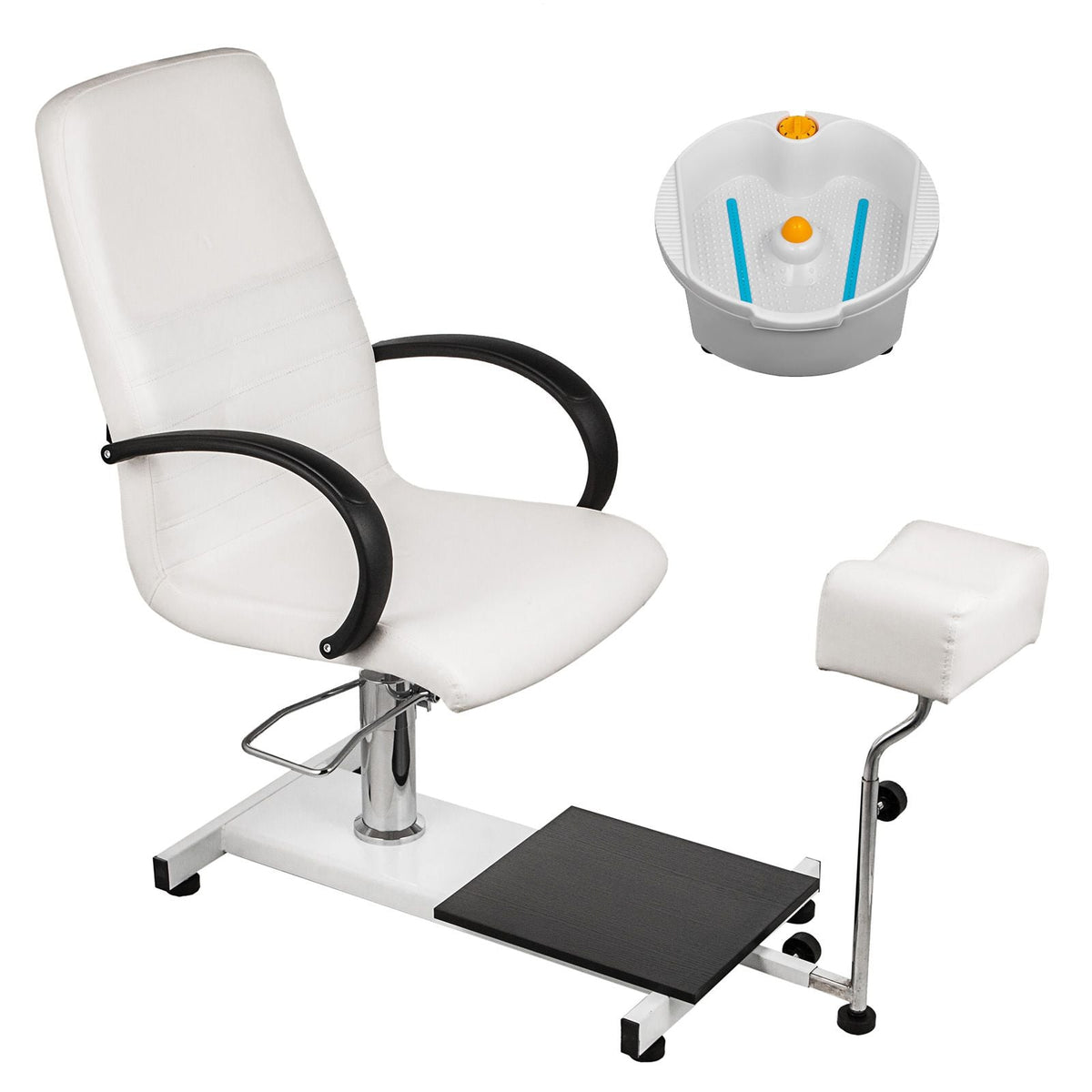 Hydraulic Lift Adjustable Spa Pedicure Unit with Easy-Clean Bubble Massage Footbath White