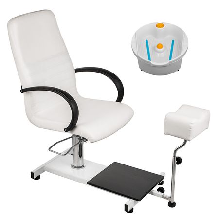 Hydraulic Lift Adjustable Spa Pedicure Unit with Easy-Clean Bubble Massage Footbath White