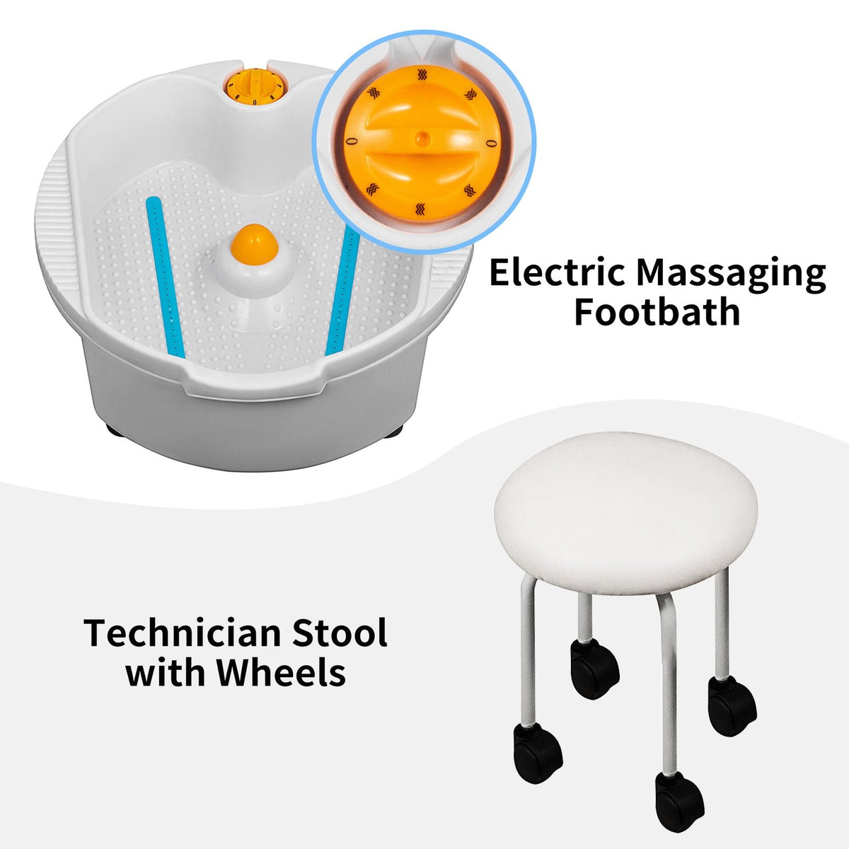 Hydraulic Lift Adjustable Spa Pedicure Unit with Easy-Clean Bubble Massage Footbath White