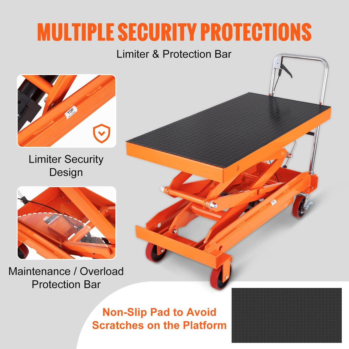 Hydraulic Lift Table Cart, 1760lbs Capacity 59" Lifting Height, Manual Double Scissor Lift Table with 4 Wheels and Non-slip Pad, Hydraulic Scissor Cart for Material Handling and Transportation