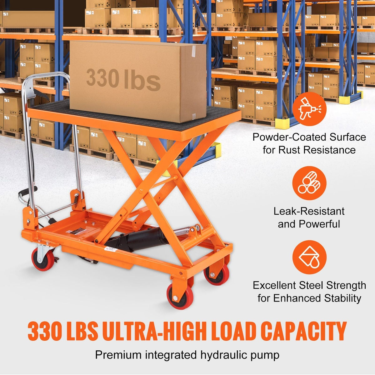 Hydraulic Lift Table Cart, 330lbs Capacity 28.5" Lifting Height, Manual Single Scissor Lift Table with 4 Wheels and Non-slip Pad, Hydraulic Scissor Cart for Material Handling and Transportation
