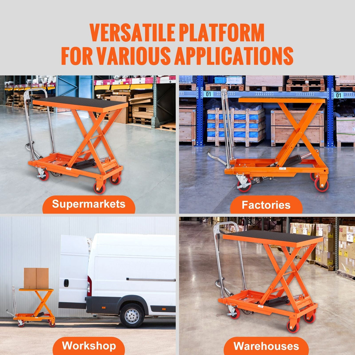 Hydraulic Lift Table Cart, 500lbs Capacity 28.5" Lifting Height, Manual Single Scissor Lift Table with 4 Wheels and Non-slip Pad, Hydraulic Scissor Cart for Material Handling, Orange
