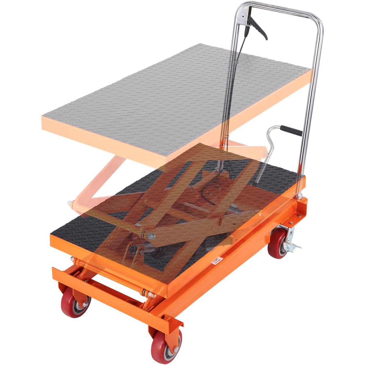 Hydraulic Lift Table Cart, 770lbs Capacity 59" Lifting Height, Manual Double Scissor Lift Table with 4 Wheels and Non-slip Pad, Hydraulic Scissor Cart for Material Handling and Transportation