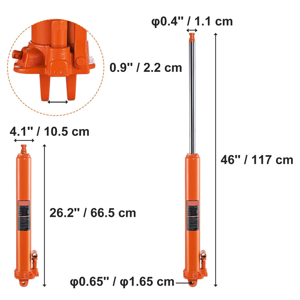 Hydraulic Long Ram Jack, 3 Ton Engine Hoist Cylinder with Single Piston Pump And Clevis Base, Hydraulic Ram Cylinder for Engine Lift Hoists, Hydraulic Garage/Shop Cranes, Mechanical, Farm