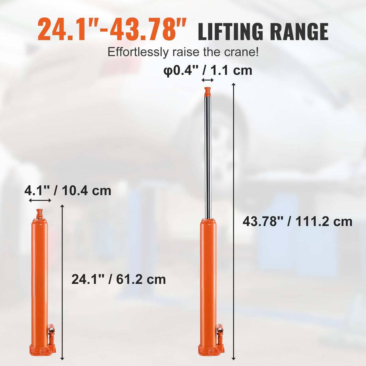 Hydraulic Long Ram Jack, 4 Ton Engine Hoist Cylinder with Single Piston Pump And Flat Base, Hydraulic Ram Cylinder for Engine Lift Hoists, Hydraulic Garage/Shop Cranes, Mechanical, Farm