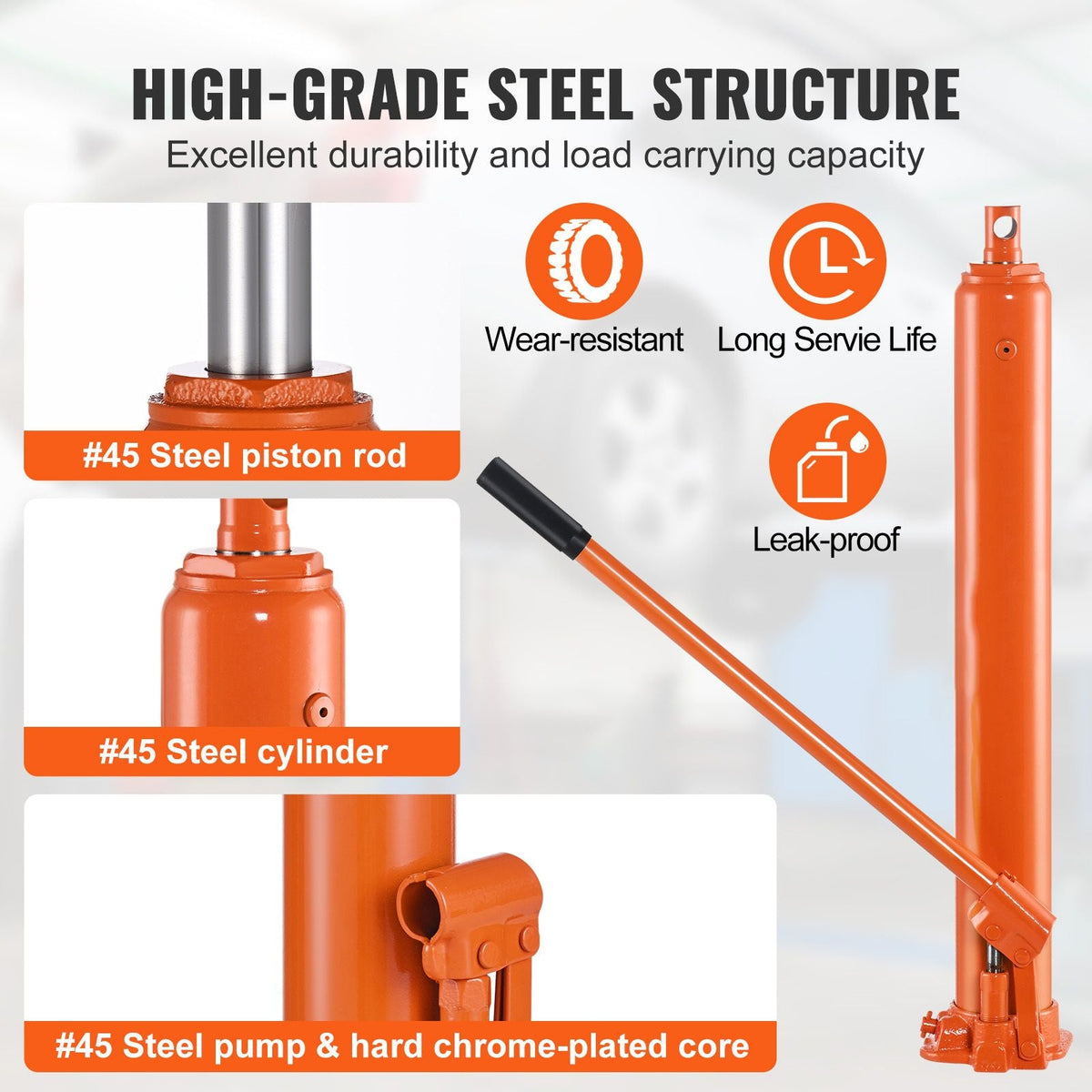 Hydraulic Long Ram Jack, 4 Ton Engine Hoist Cylinder with Single Piston Pump And Flat Base, Hydraulic Ram Cylinder for Engine Lift Hoists, Hydraulic Garage/Shop Cranes, Mechanical, Farm