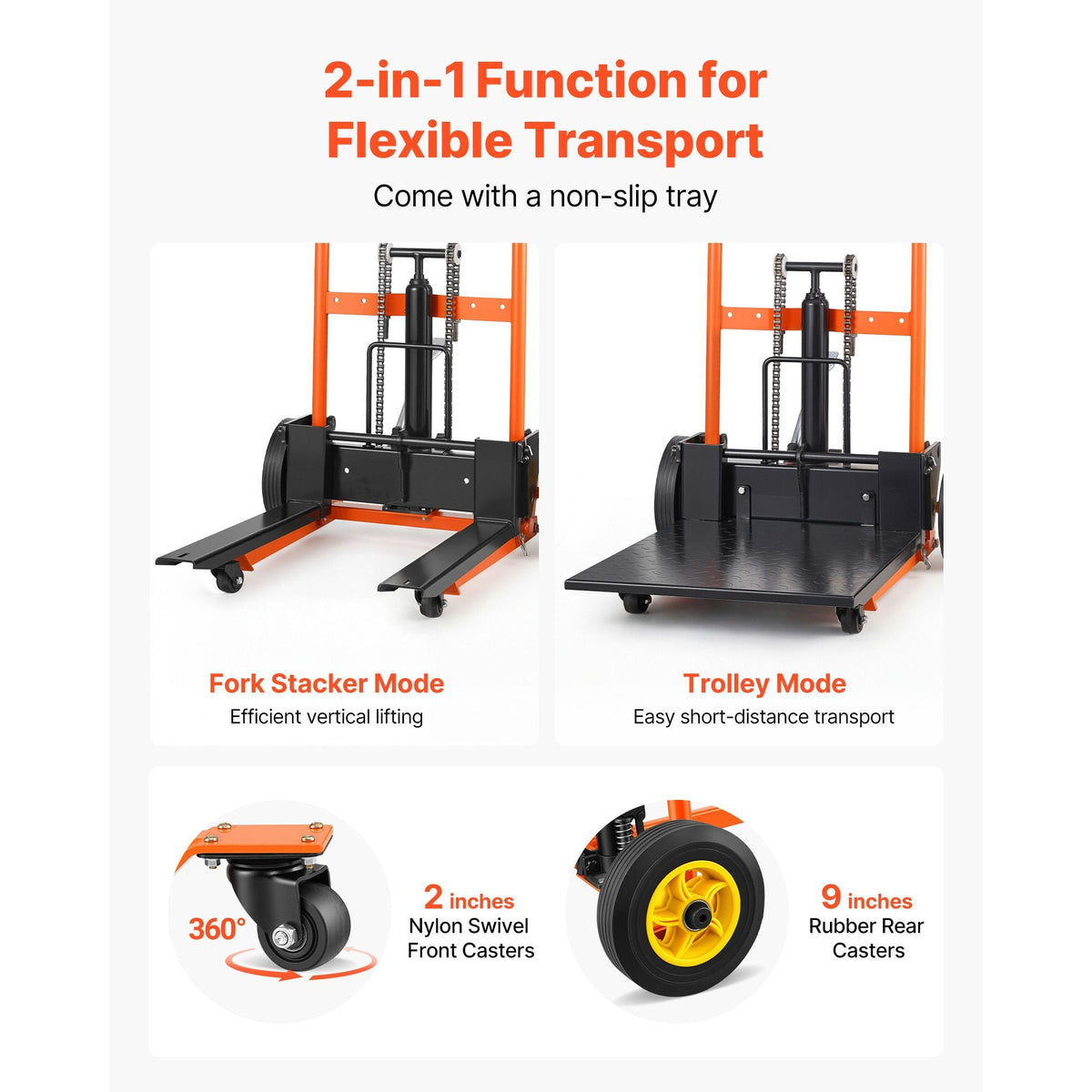 Hydraulic Material Lift Winch Stacker, 450 lbs Load Capacity, Pallet Truck Dolly with Fork Lift Table, 35.4 Inches Max Lifting Height, Foldable & Portable Pallet Jack Table Cart, Orange & Black