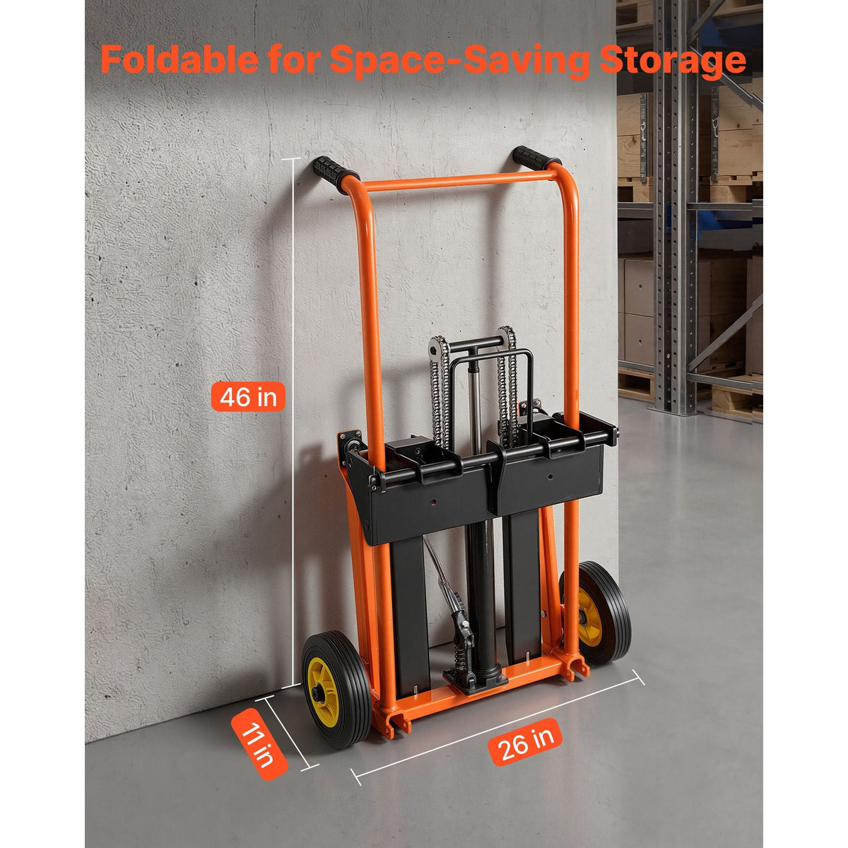 Hydraulic Material Lift Winch Stacker, 450 lbs Load Capacity, Pallet Truck Dolly with Fork Lift Table, 35.4 Inches Max Lifting Height, Foldable & Portable Pallet Jack Table Cart, Orange & Black