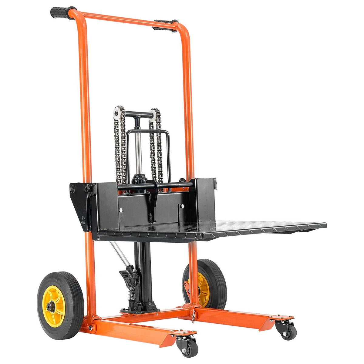 Hydraulic Material Lift Winch Stacker, 450 lbs Load Capacity, Pallet Truck Dolly with Fork Lift Table, 35.8 Inches Max Lifting Height, Foldable & Portable Pallet Jack Table Cart, Yellow & Black