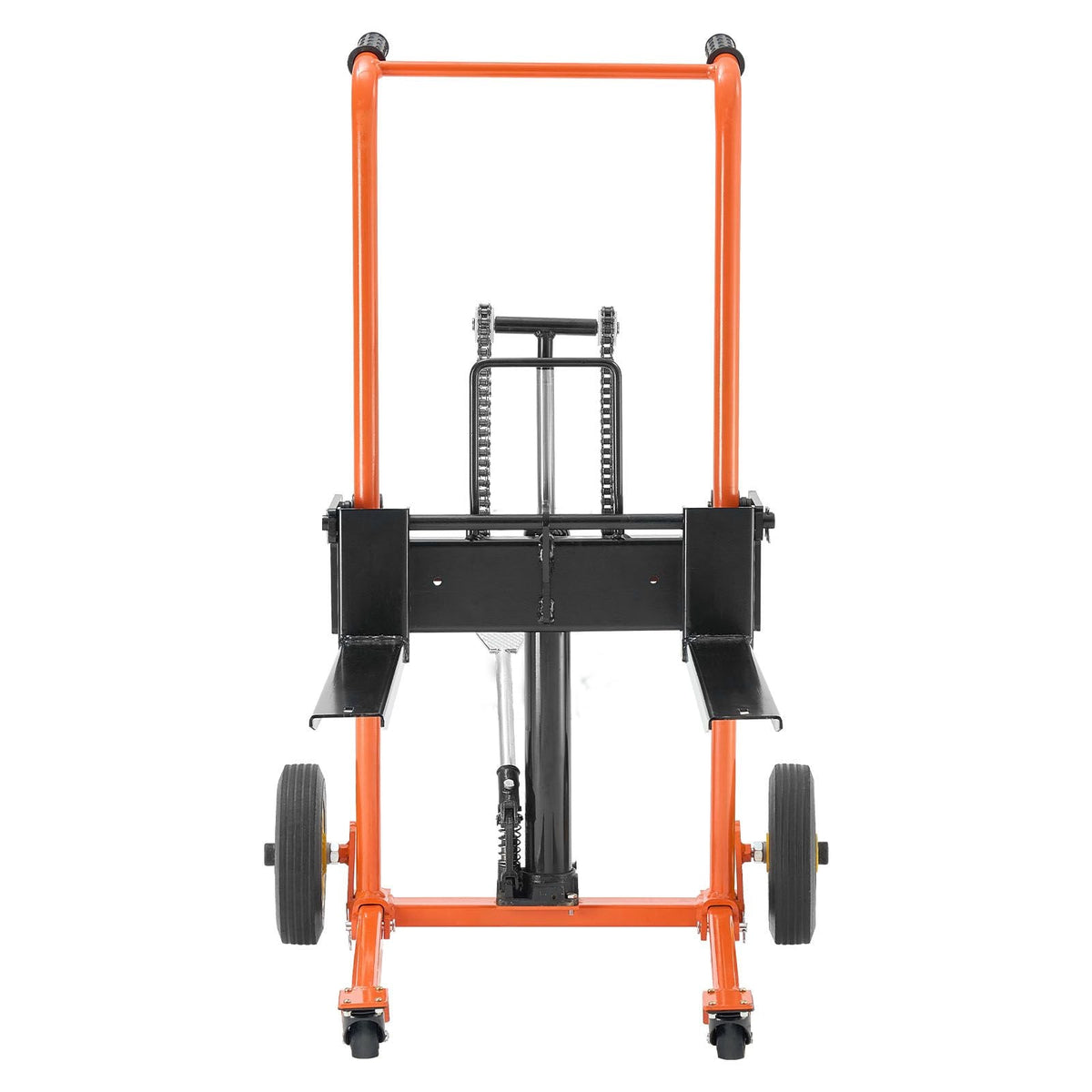 Hydraulic Material Lift Winch Stacker, 450 lbs Load Capacity, Pallet Truck Dolly with Fork Lift Table, 35.8 Inches Max Lifting Height, Foldable & Portable Pallet Jack Table Cart, Yellow & Black