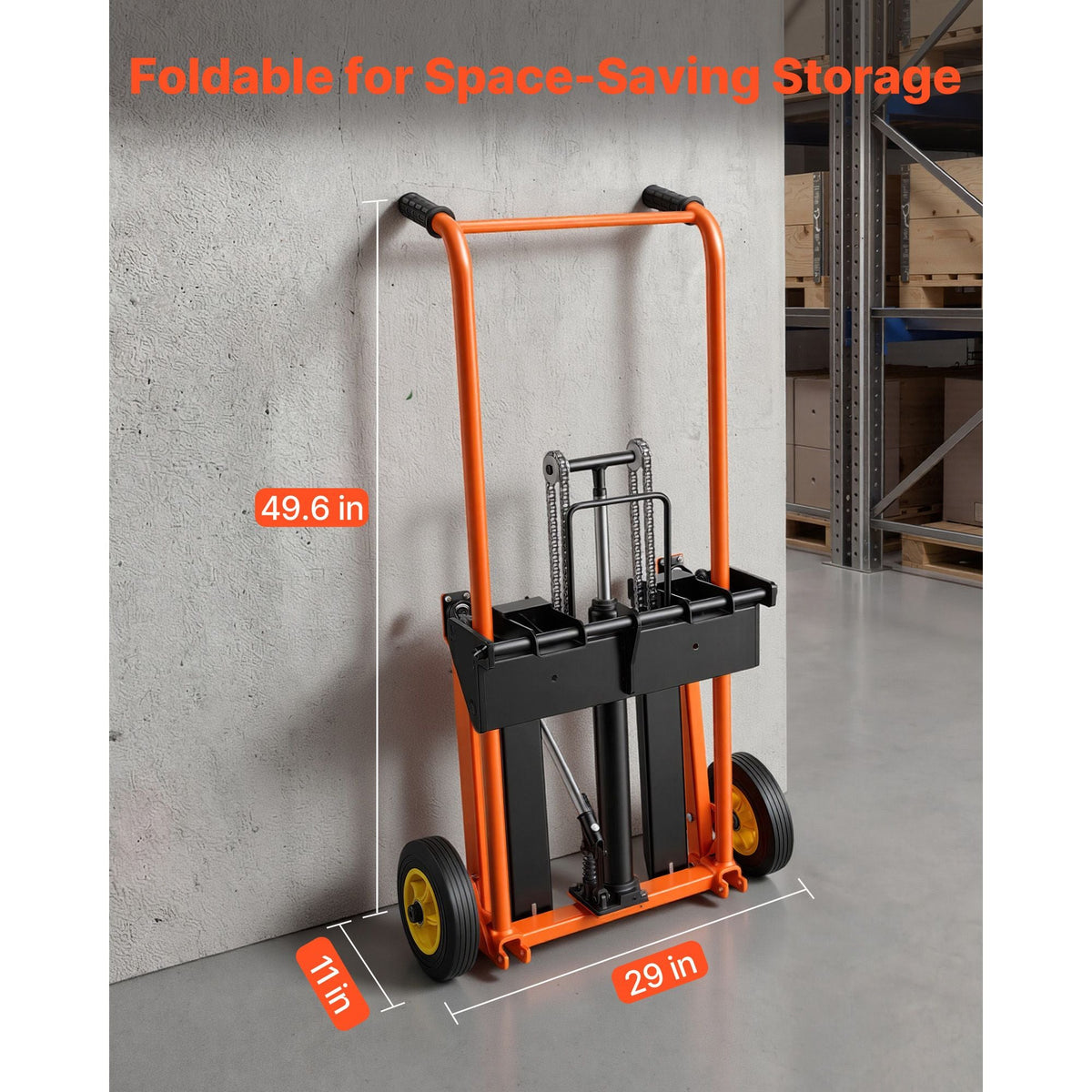 Hydraulic Material Lift Winch Stacker, 450 lbs Load Capacity, Pallet Truck Dolly with Fork Lift Table, 39.4 Inches Max Lifting Height, Foldable & Portable Pallet Jack Table Cart, Orange & Black
