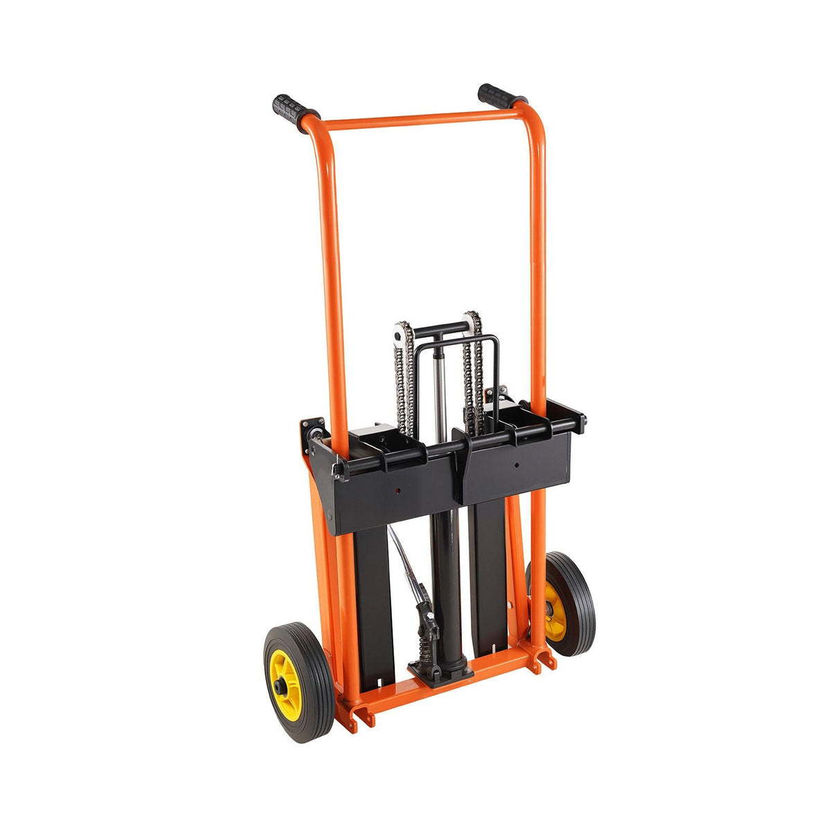 Hydraulic Material Lift Winch Stacker, 450 lbs Load Capacity, Pallet Truck Dolly with Fork Lift Table, 39.4 Inches Max Lifting Height, Foldable & Portable Pallet Jack Table Cart, Orange & Black