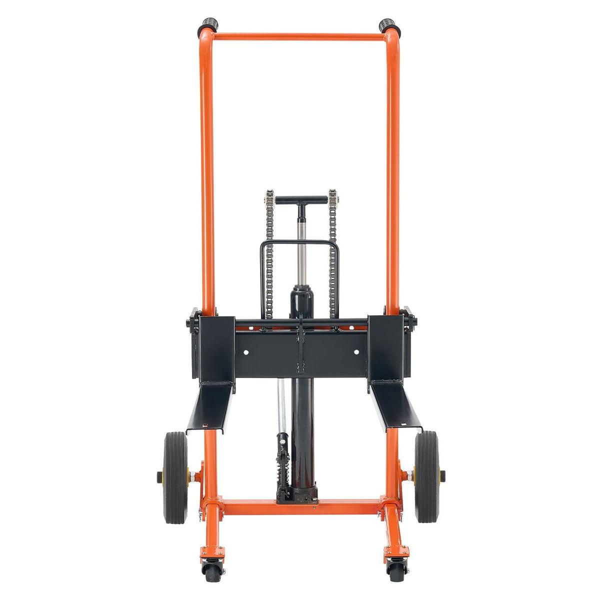 Hydraulic Material Lift Winch Stacker, 450 lbs Load Capacity, Pallet Truck Dolly with Fork Lift Table, 39.4 Inches Max Lifting Height, Foldable & Portable Pallet Jack Table Cart, Yellow & Black