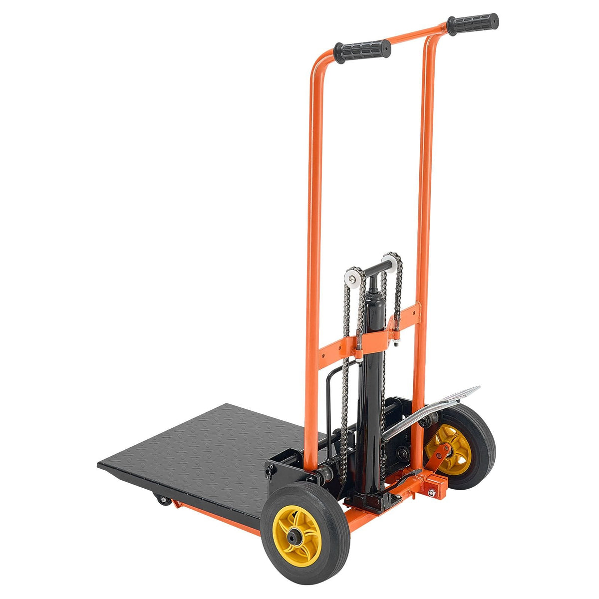 Hydraulic Material Lift Winch Stacker, 450 lbs Load Capacity, Pallet Truck Dolly with Fork Lift Table, 39.4 Inches Max Lifting Height, Foldable & Portable Pallet Jack Table Cart, Yellow & Black