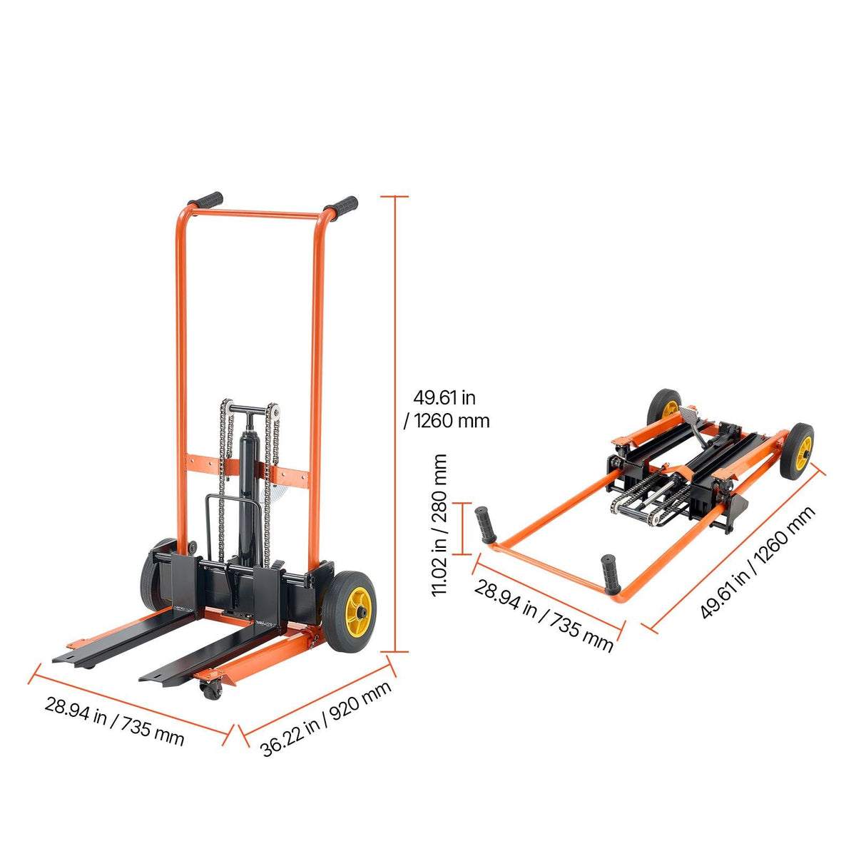 Hydraulic Material Lift Winch Stacker, 450 lbs Load Capacity, Pallet Truck Dolly with Fork Lift Table, 39.4 Inches Max Lifting Height, Foldable & Portable Pallet Jack Table Cart, Yellow & Black