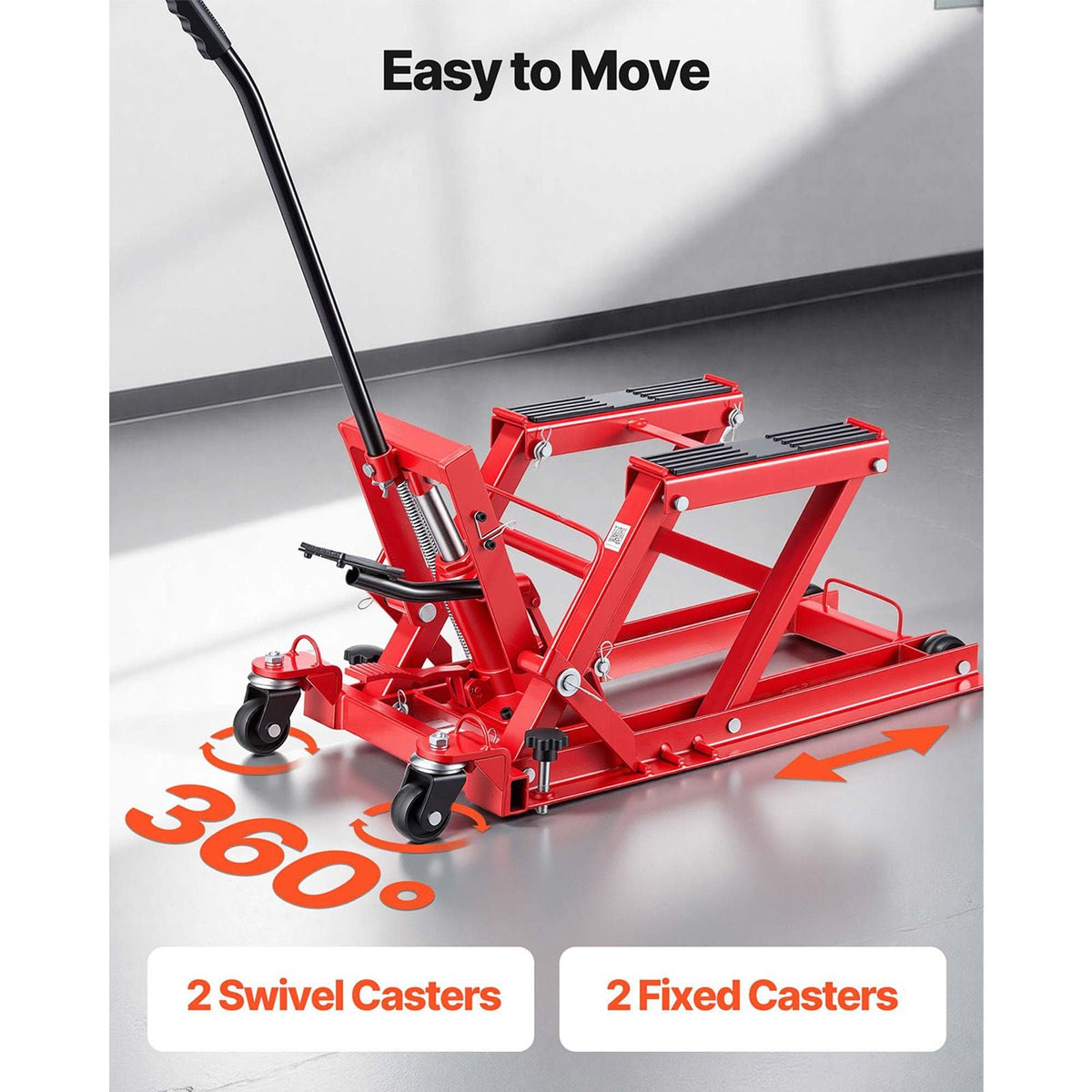 Hydraulic Motorcycle Lift Jack, 1500 lbs Capacity, ATV Lift Jack Portable Motorcycle Hoist Stand with 4 Wheels, 4.5"-15.2" Height Range, Hydraulic Foot-Operated Hoist Stand for ATVs, Dirt Bikes