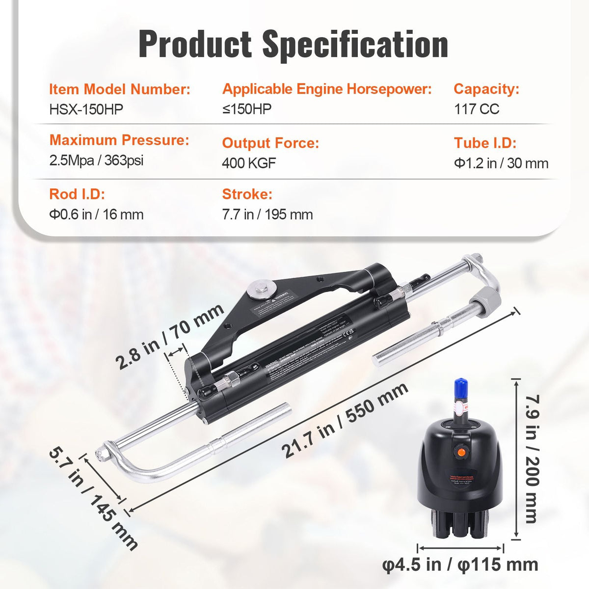 Hydraulic Outboard Steering Kit, 150HP, Marine Boat Hydraulic Steering System, with Helm Pump Two-Way Lock Cylinder and 24 Feet Hydraulic Steering Hose, for Single Station Single-Engine Boats