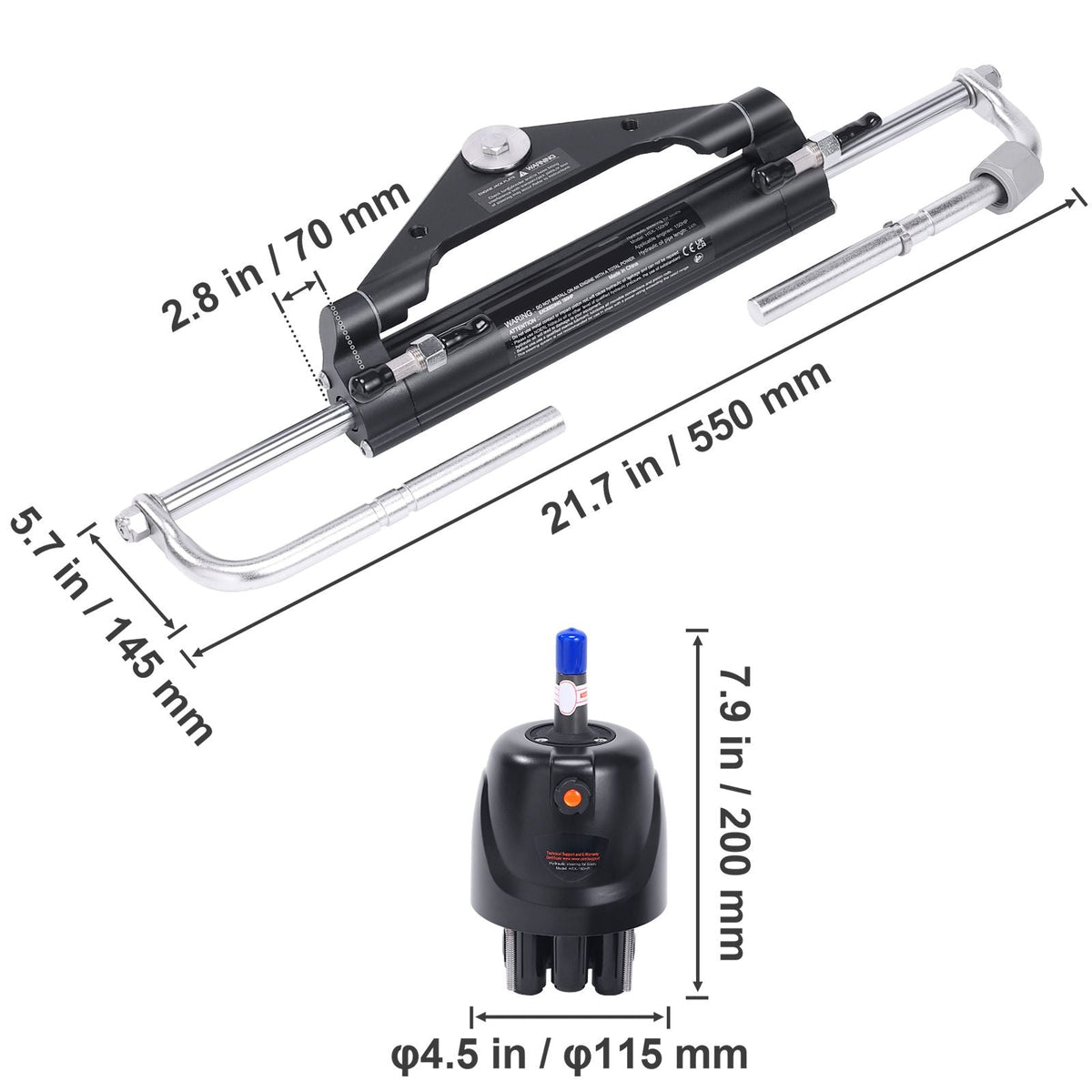 Hydraulic Outboard Steering Kit, 150HP, Marine Boat Hydraulic Steering System, with Helm Pump Two-Way Lock Cylinder and 24 Feet Hydraulic Steering Hose, for Single Station Single-Engine Boats