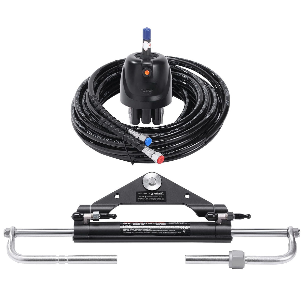 Hydraulic Outboard Steering Kit, 150HP, Marine Boat Hydraulic Steering System, with Helm Pump Two-Way Lock Cylinder and 26 Feet Hydraulic Steering Hose, for Single Station Single-Engine Boats