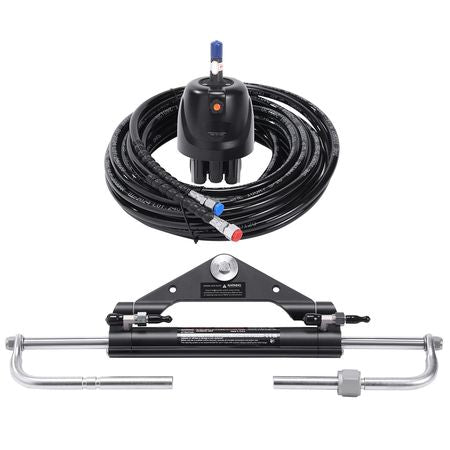 Hydraulic Outboard Steering Kit, 150HP, Marine Boat Hydraulic Steering System, with Helm Pump Two-Way Lock Cylinder and 26 Feet Hydraulic Steering Hose, for Single Station Single-Engine Boats