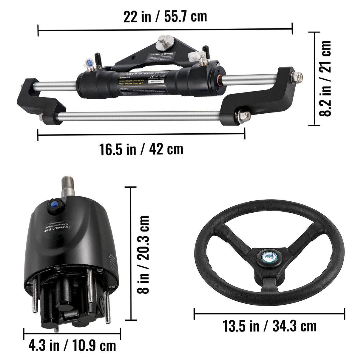 Hydraulic Outboard Steering Kit 300HP, Hydraulic Steering Kit Helm Pump, Hydraulic Boat Steering Kit with 16 Feet Hydraulic Steering Hose for Boat Steering System