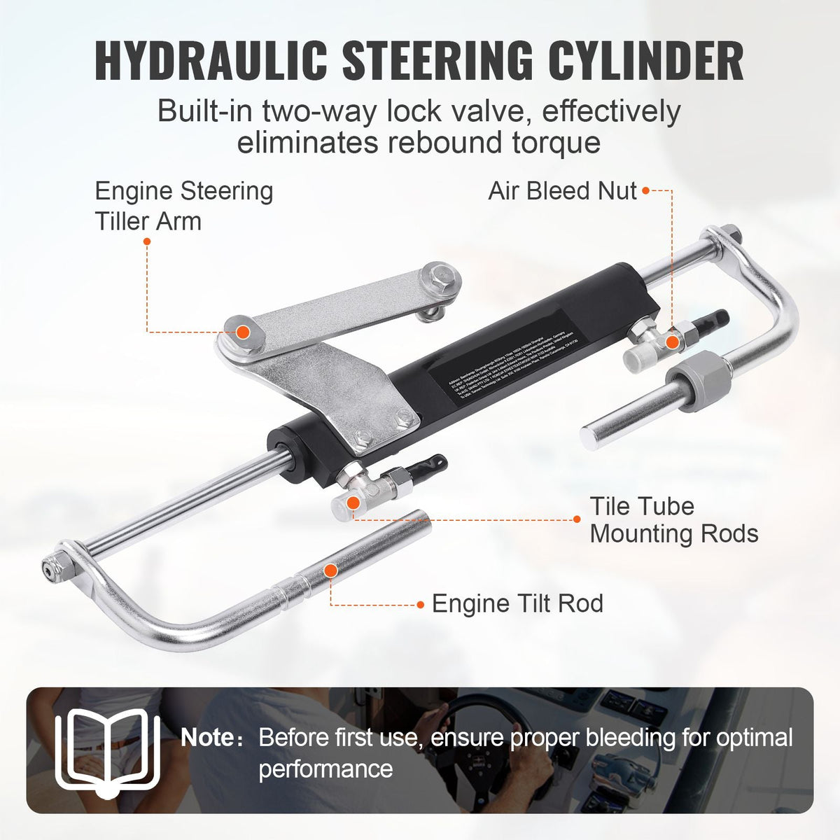 Hydraulic Outboard Steering Kit, 90HP, Marine Boat Hydraulic Steering System, with Helm Pump Two-Way Lock Cylinder and 24 Feet Hydraulic Steering Hose, for Single Station Single-Engine Boats