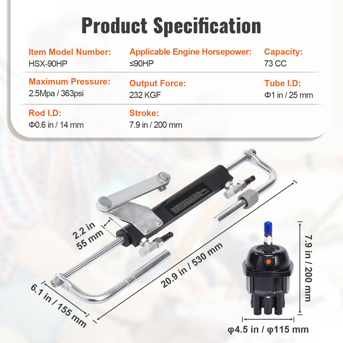 Hydraulic Outboard Steering Kit, 90HP, Marine Boat Hydraulic Steering System, with Helm Pump Two-Way Lock Cylinder and 24 Feet Hydraulic Steering Hose, for Single Station Single-Engine Boats
