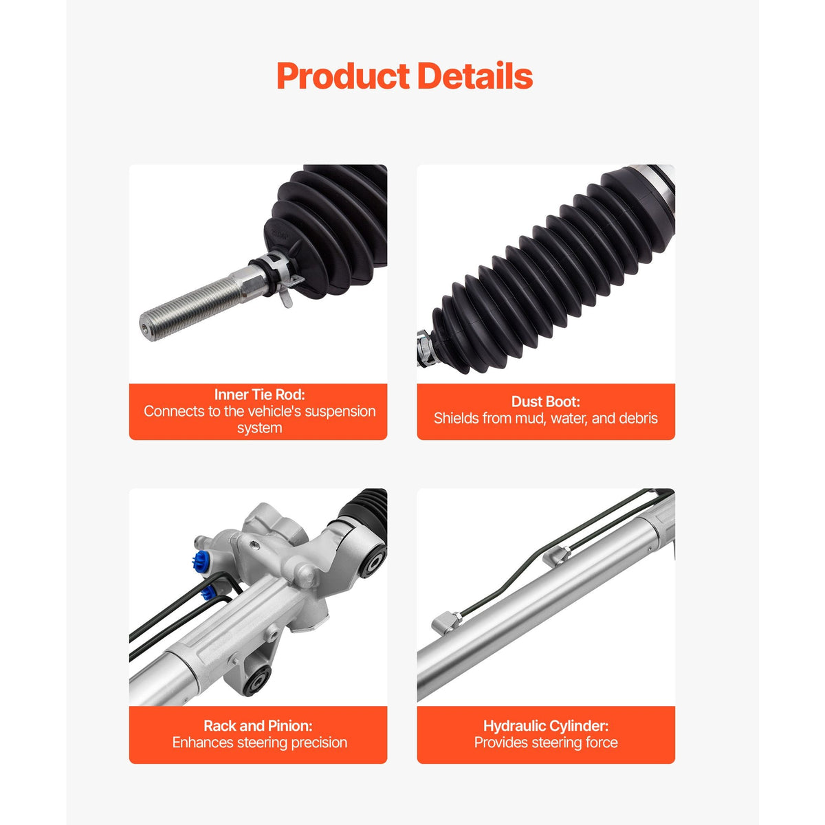 Hydraulic Power Steering Rack and Pinion, Rack and Pinion Assembly with Dust Boot, Compatible with 2003-2007 Honda Accord 2.4L, 2004-2006 Acura TL 3.2L, 2007-2008 Acura TL 3.2L / 3.5L