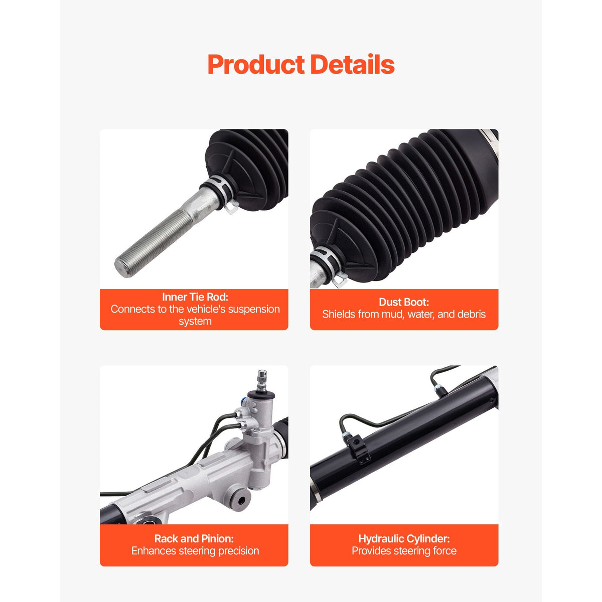 Hydraulic Power Steering Rack and Pinion, with Dust Boot, Compatible with 2000-2004 Toyota Tundra 3.4L / 4.7L, 2005-2006 Toyota Tundra 4.0L / 4.7L, 2001-2007 Toyota Sequoia 4.7L