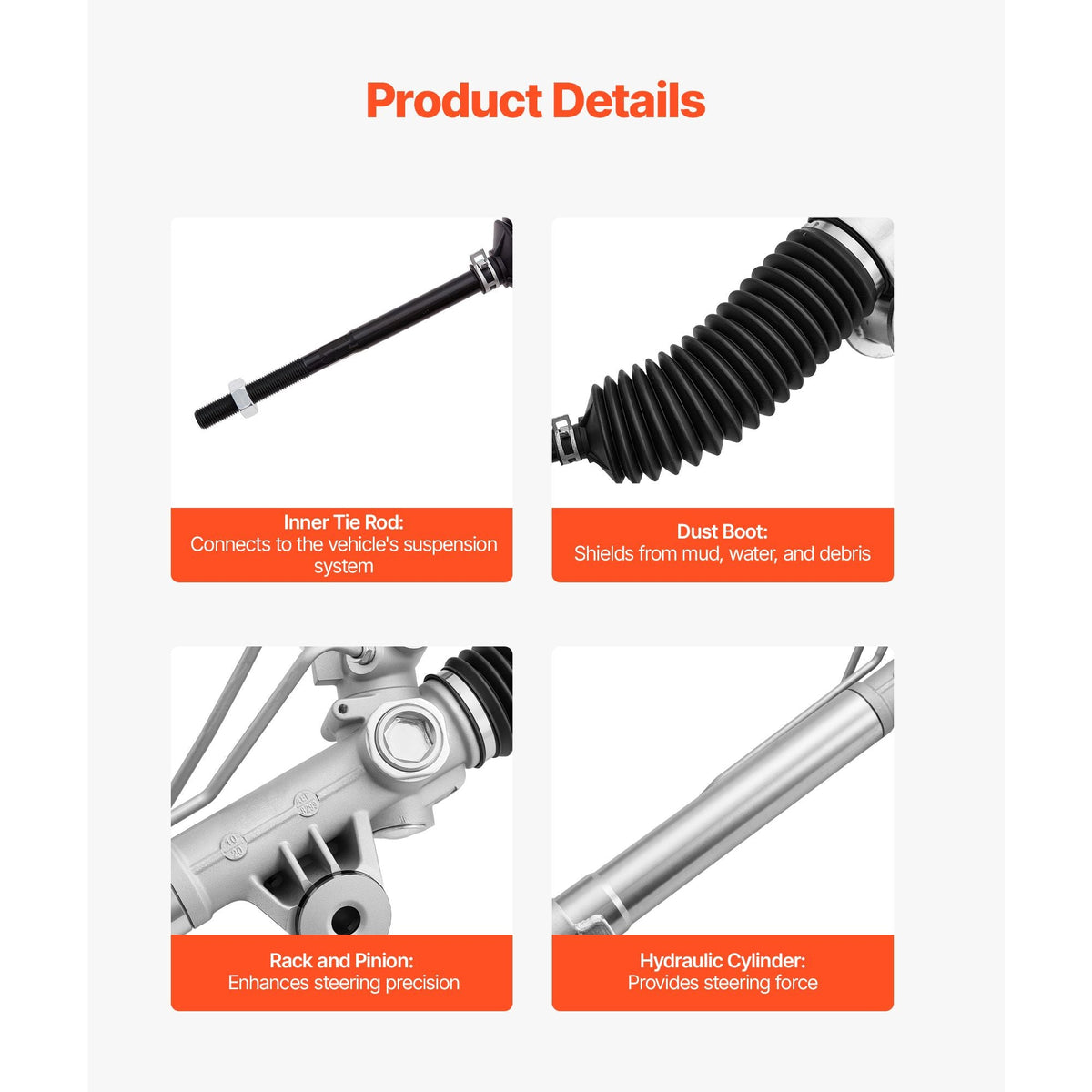 Hydraulic Power Steering Rack and Pinion, with Dust Boot, Compatible with Chevrolet, Silverado 1500 1999-2003, Silverado 1500 2004-2005 Without Spring Special (B2E) or High Output Package (B4V)